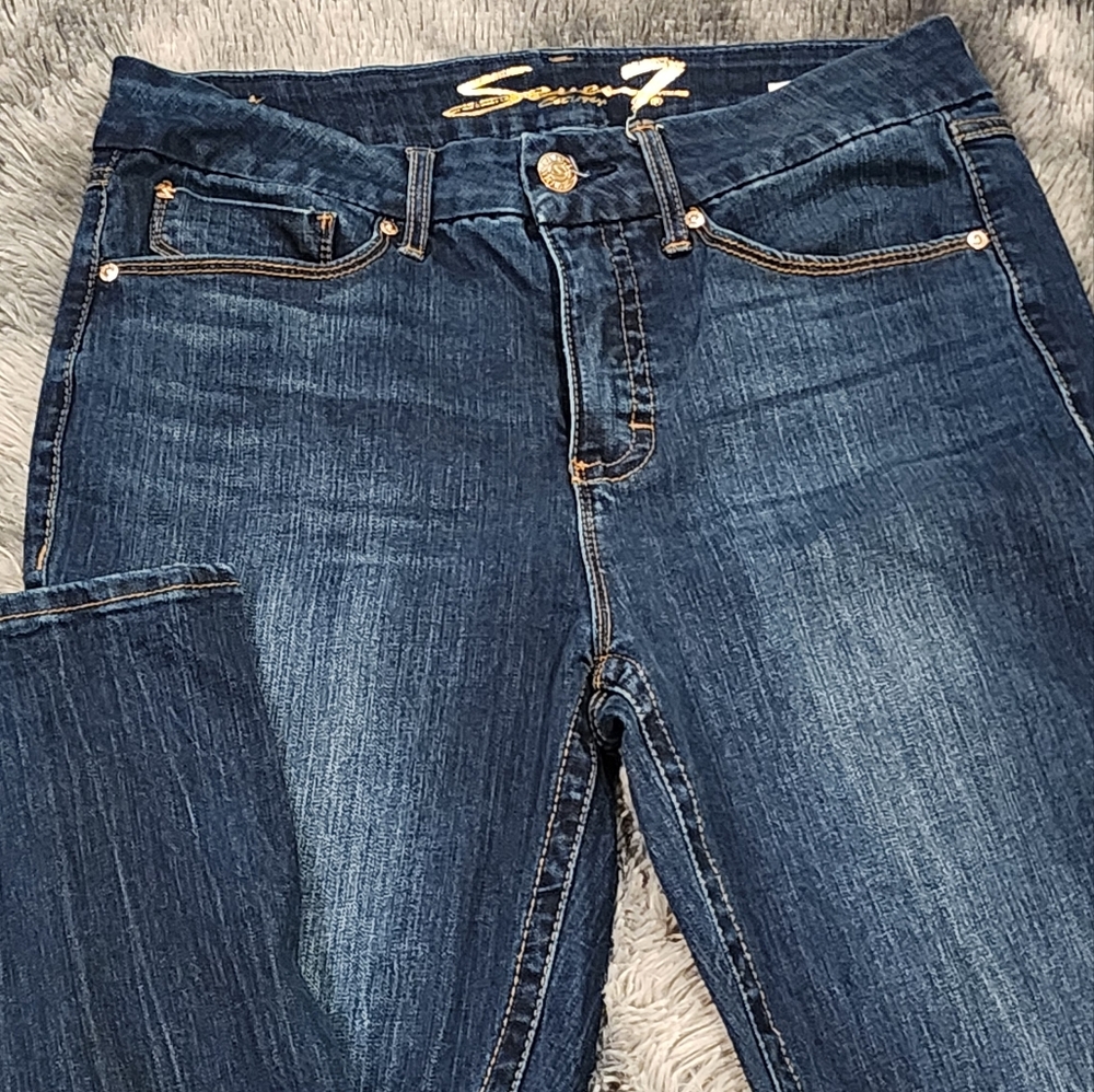 Seven7 Blue Skinny Jeans with Fading and Whiskering